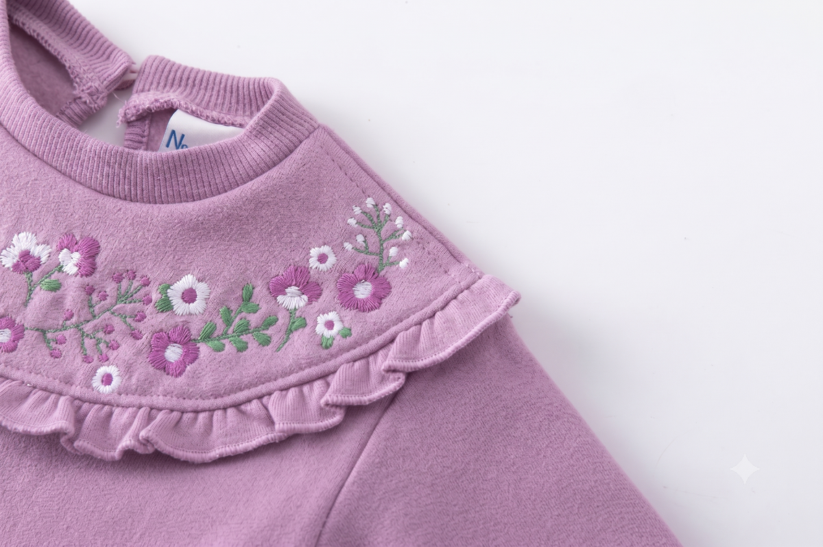 Sudadera Afelpada Con Volante y Flores Bordadas bebé niña