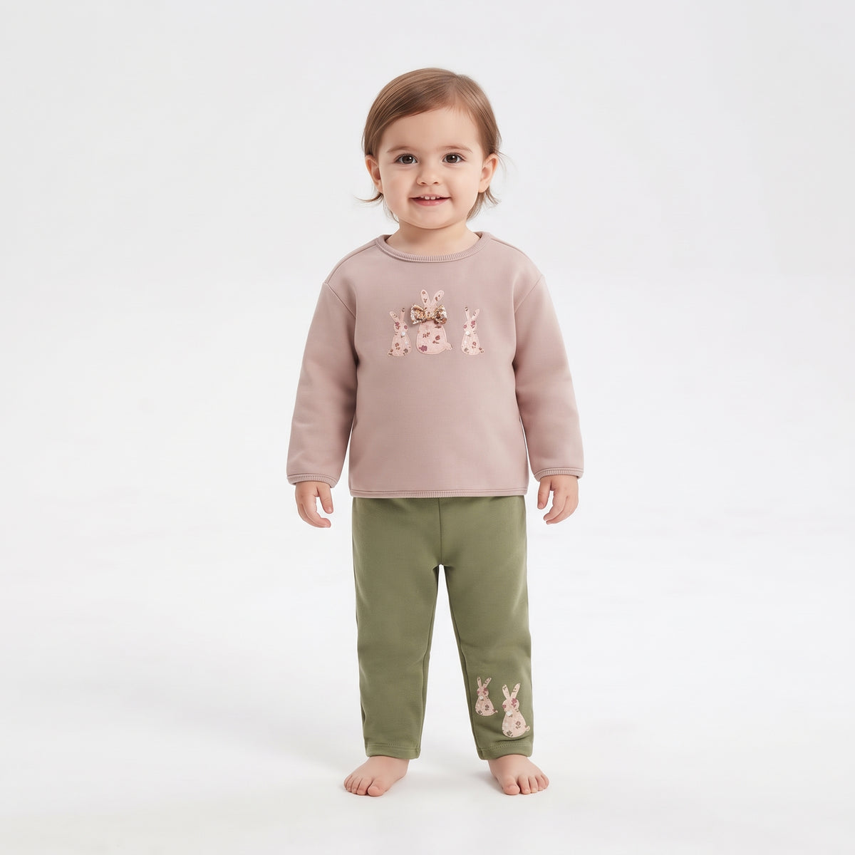 Pantalón Legging Felpa Con Conejitos Bebé Niña