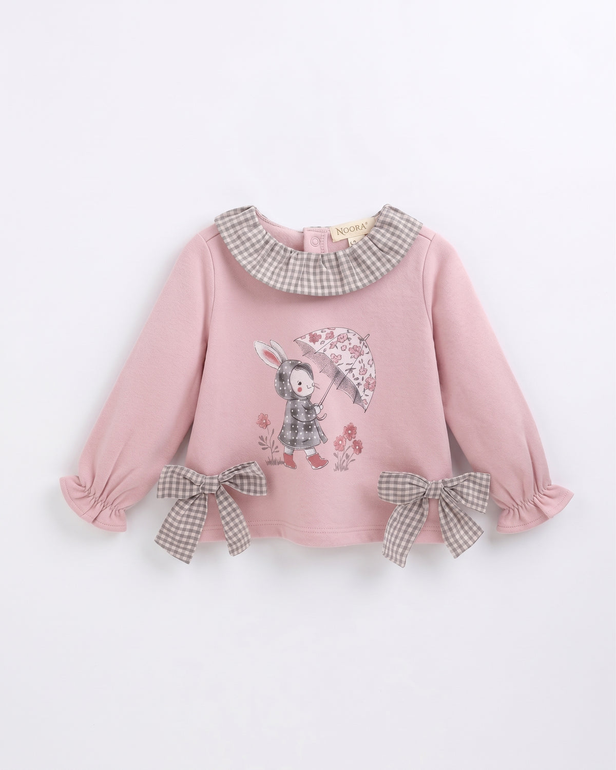 Sudadera cuello babero cuadros y conejito bebé niña