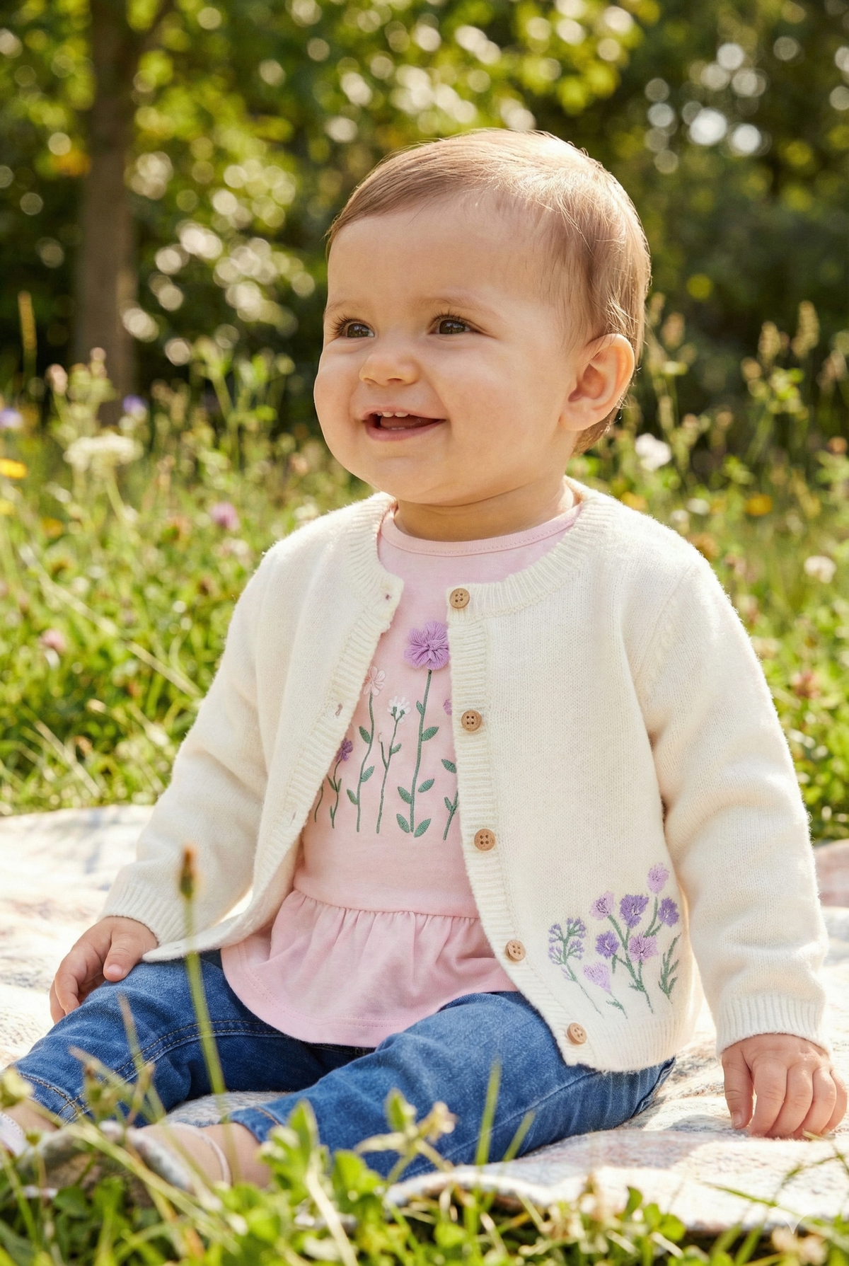 Chaqueta Tricot Con Flores Bordadas