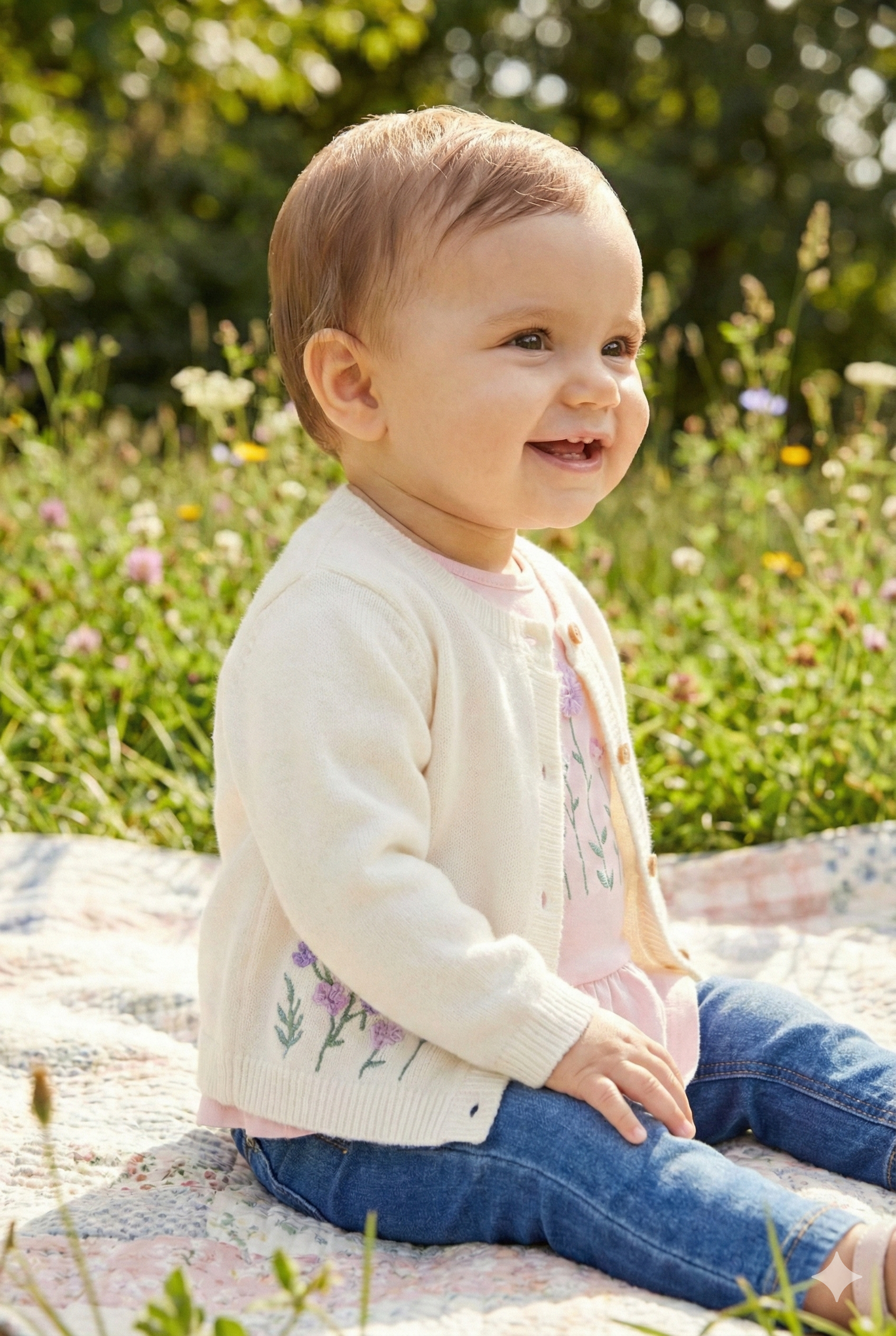 Chaqueta Tricot Con Flores Bordadas