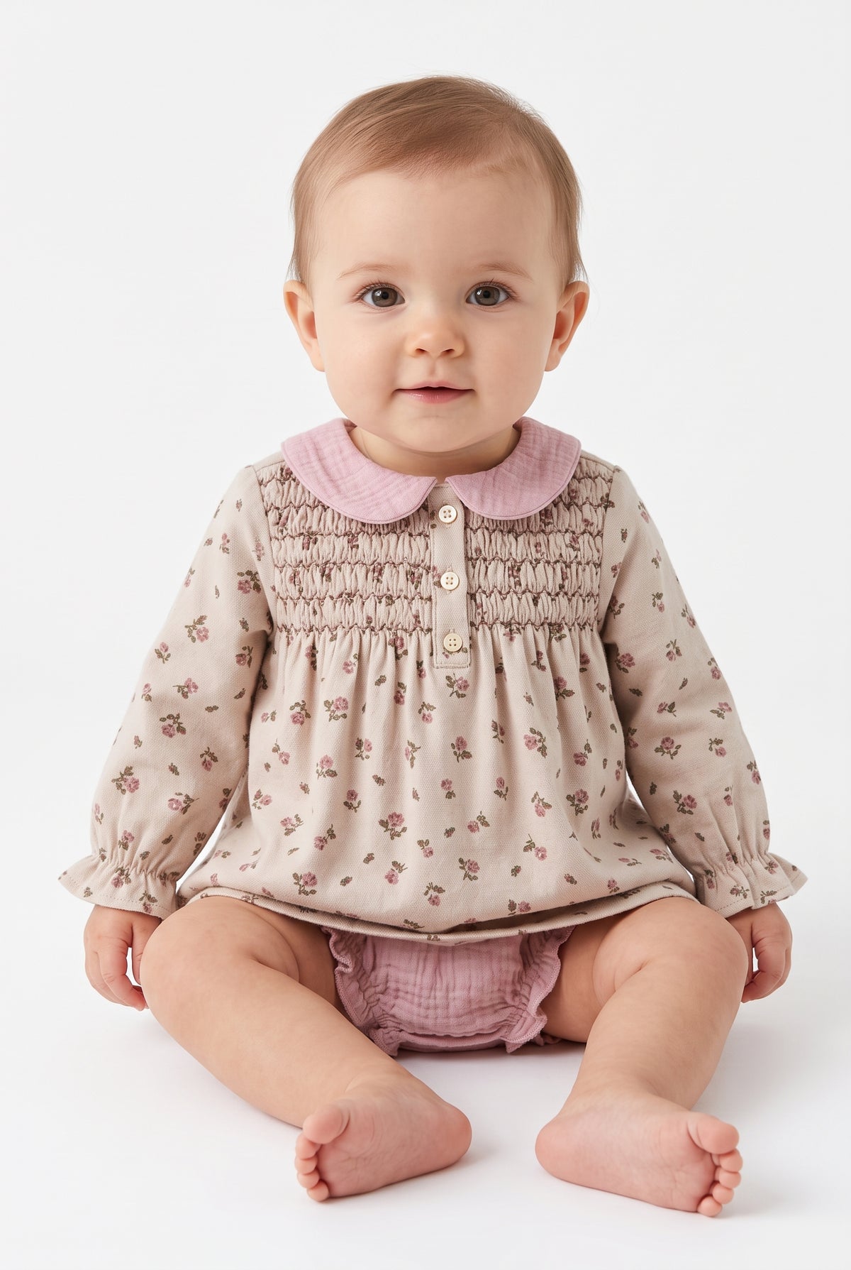 Vestido con braguita y cuello babero bebé niña