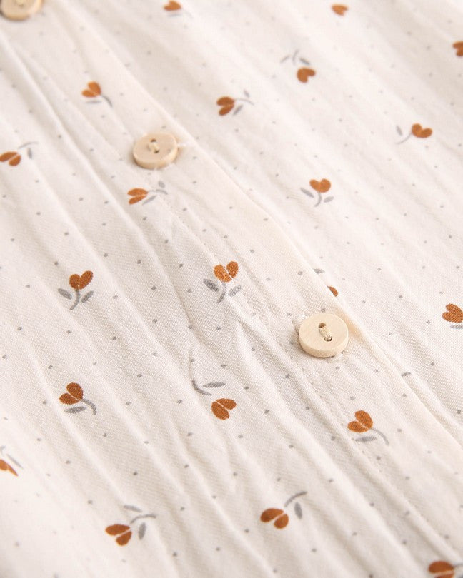Blusa De Niña Color Beige Con Flores Marrones