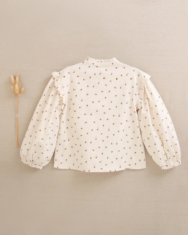 Blusa De Niña Color Beige Con Flores Marrones