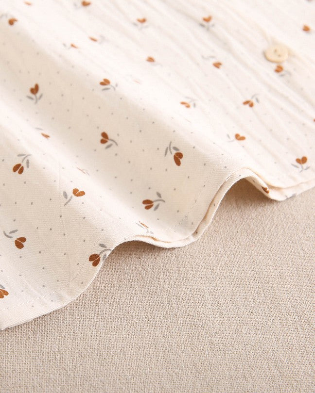 Blusa De Niña Color Beige Con Flores Marrones