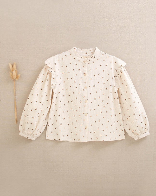 Blusa De Niña Color Beige Con Flores Marrones