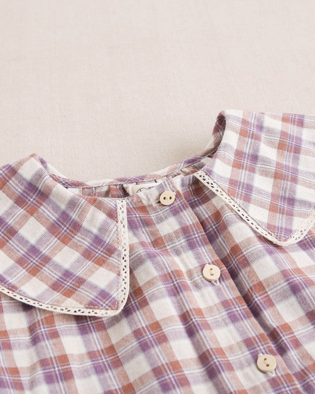 Blusa De Niña De Cuadros Beige, Morado Y Teja