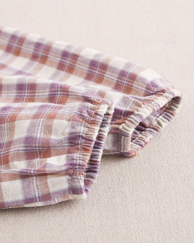 Blusa De Niña De Cuadros Beige, Morado Y Teja