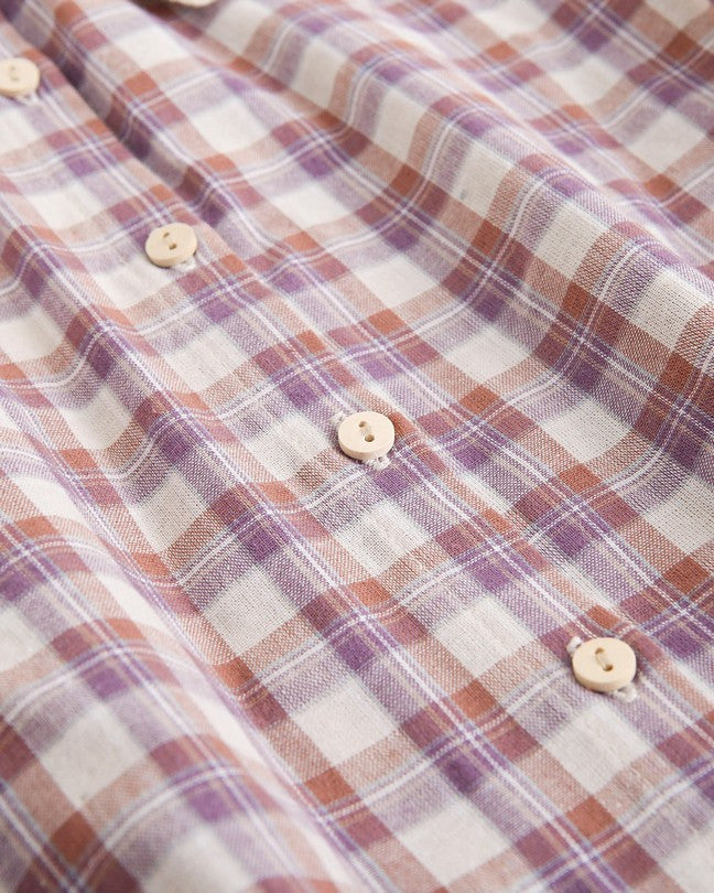 Blusa De Niña De Cuadros Beige, Morado Y Teja