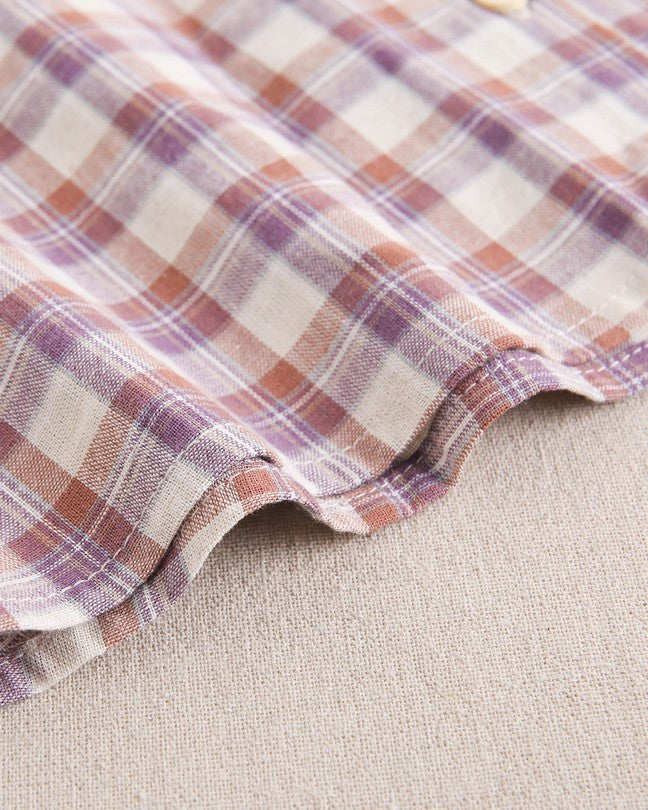 Blusa De Niña De Cuadros Beige, Morado Y Teja