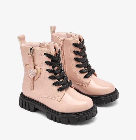Bota militar rosa corazón cremallera