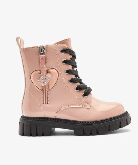 Bota militar rosa corazón cremallera
