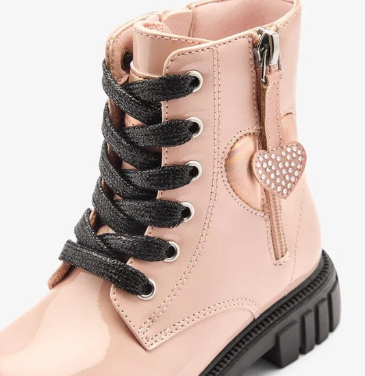 Bota militar rosa corazón cremallera