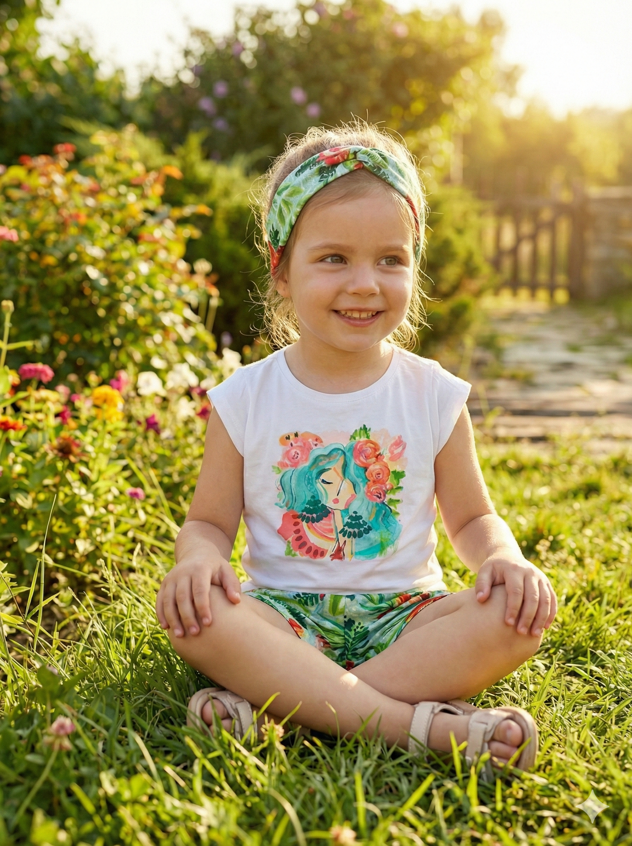 Camiseta Manga Corta y Diadema Niña