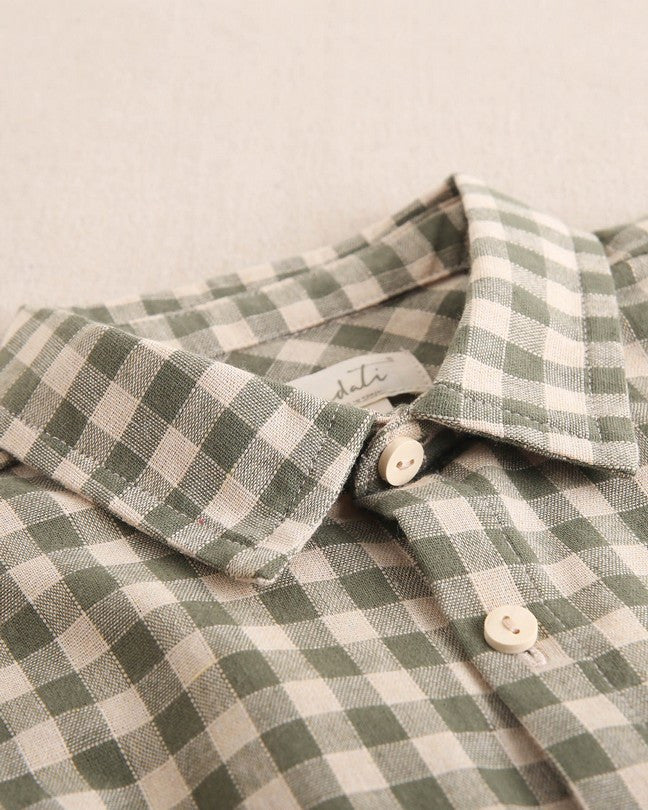 Camisa De Bebé Niño De Cuadros Vichy En Verde Y Beige