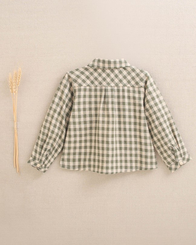 Camisa De Bebé Niño De Cuadros Vichy En Verde Y Beige