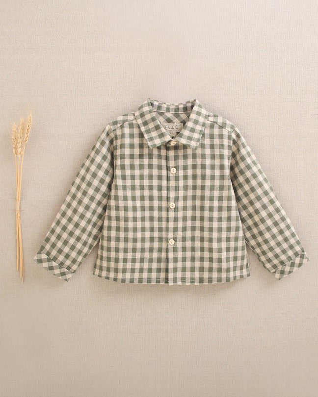 Camisa De Bebé Niño De Cuadros Vichy En Verde Y Beige