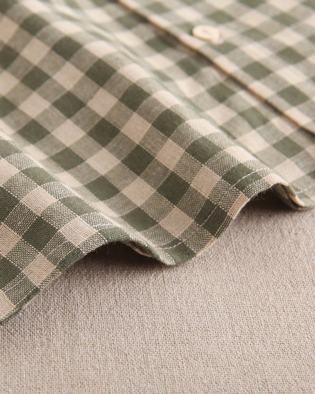 Camisa De Bebé Niño De Cuadros Vichy En Verde Y Beige