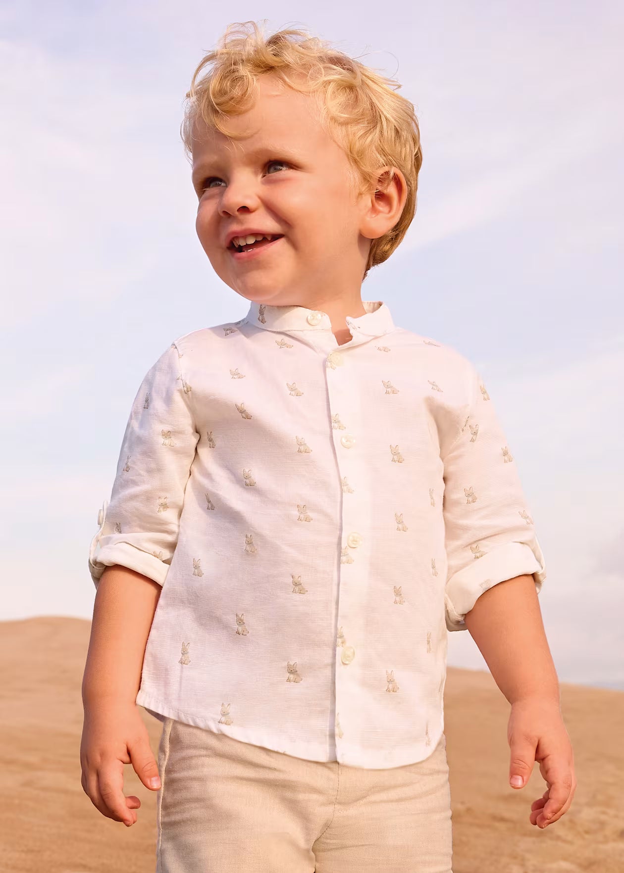 Camisa bebé manga larga lino cuello mao