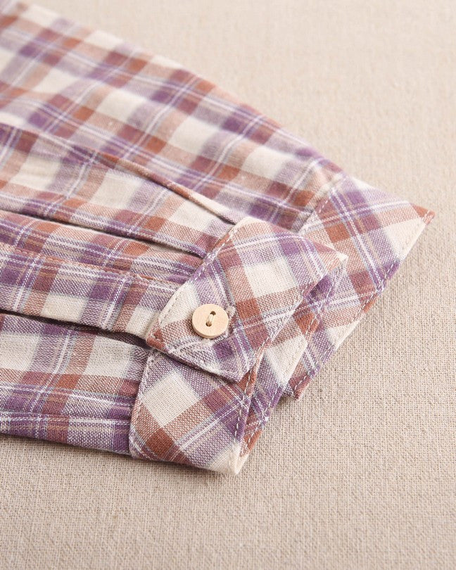 Camisa De Niño De Cuadros En Beige, Morado Y Teja
