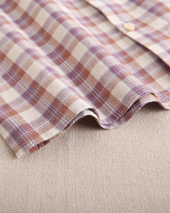 Camisa De Niño De Cuadros En Beige, Morado Y Teja