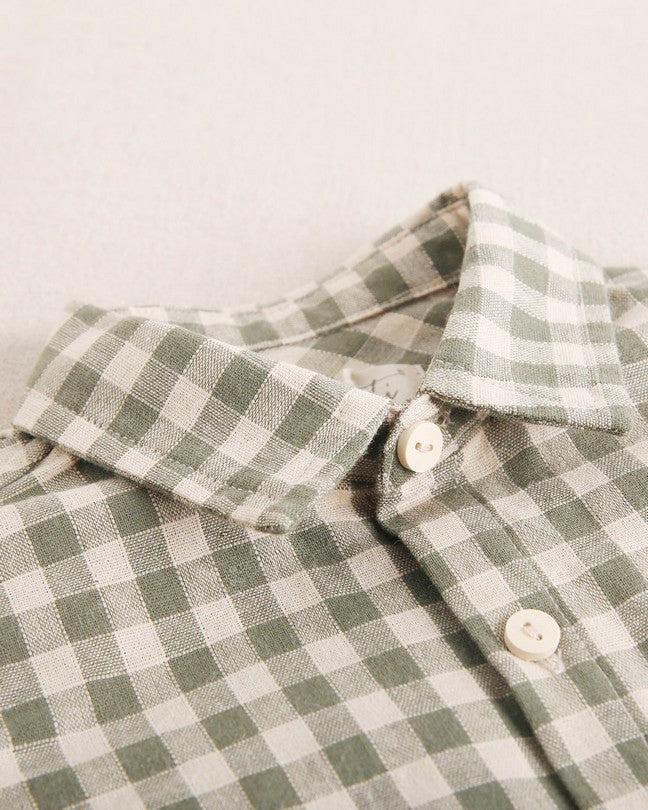 Camisa De Niño De Cuadros Vichy En Verde Y Beige