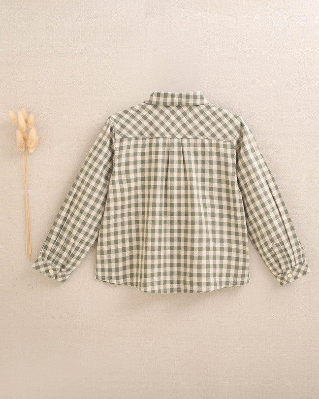 Camisa De Niño De Cuadros Vichy En Verde Y Beige