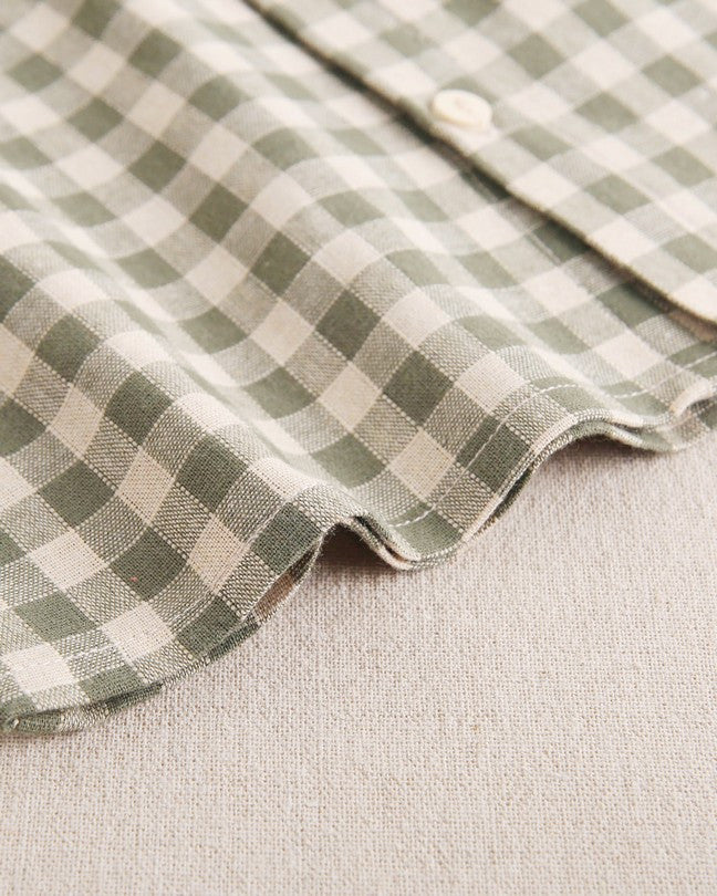 Camisa De Niño De Cuadros Vichy En Verde Y Beige
