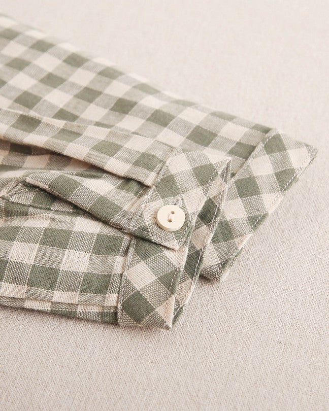 Camisa De Niño De Cuadros Vichy En Verde Y Beige