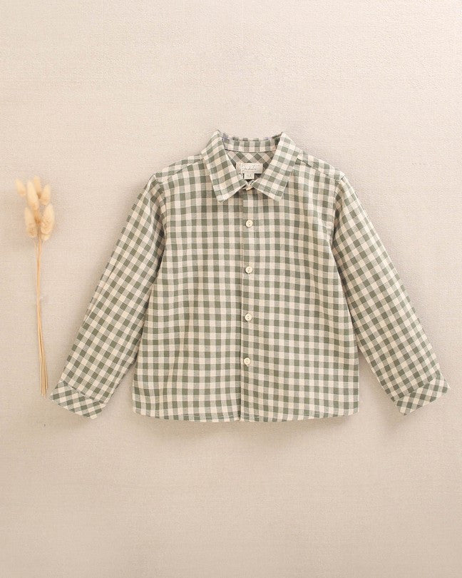 Camisa De Niño De Cuadros Vichy En Verde Y Beige