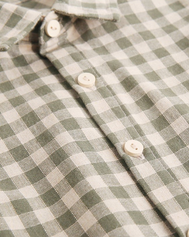 Camisa De Niño De Cuadros Vichy En Verde Y Beige