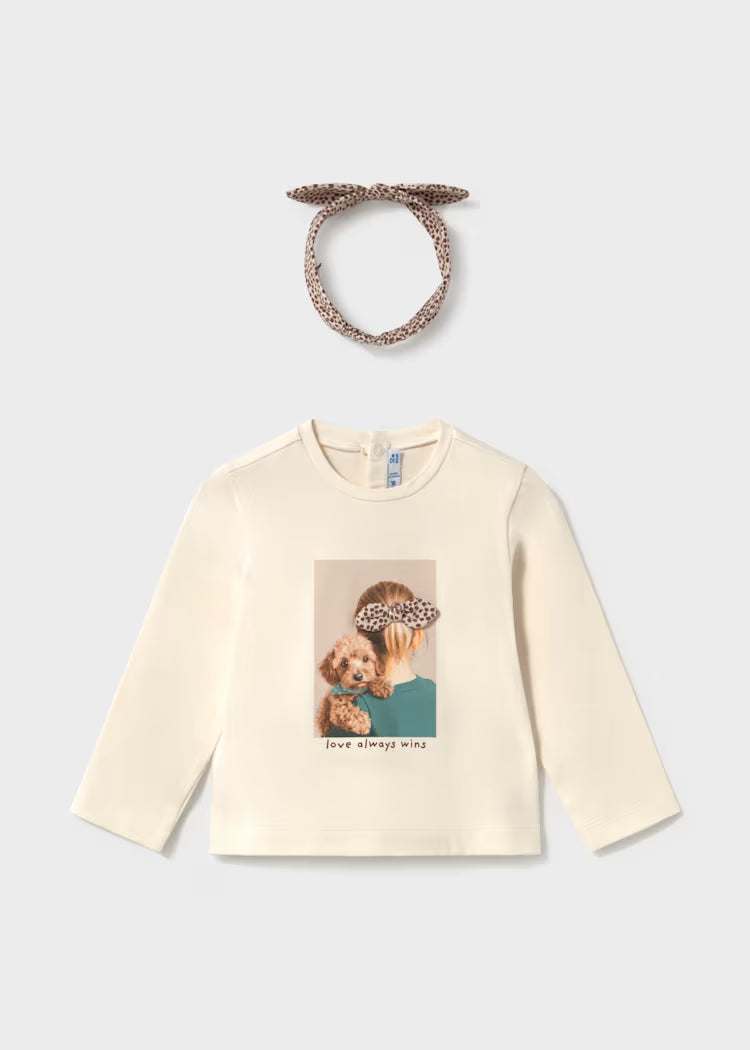 Camiseta manga larga con diadema bebé niña