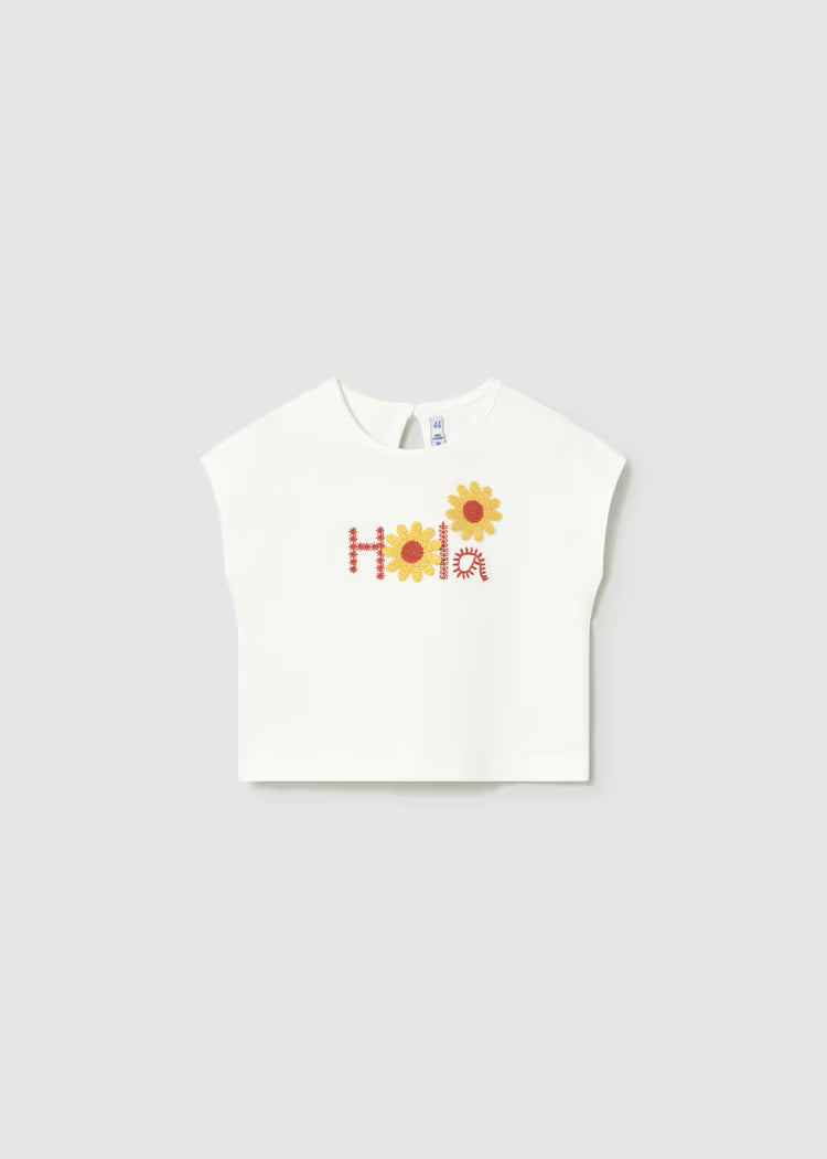Camiseta manga corta apliques crochet bebé