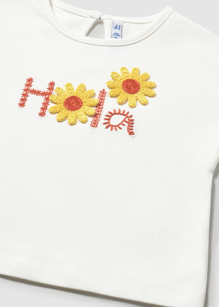 Camiseta manga corta apliques crochet bebé