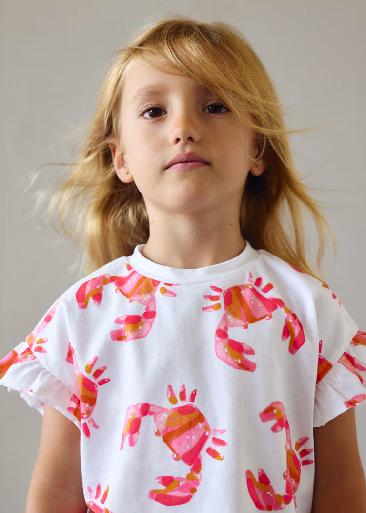 Camiseta estampada volantes niña