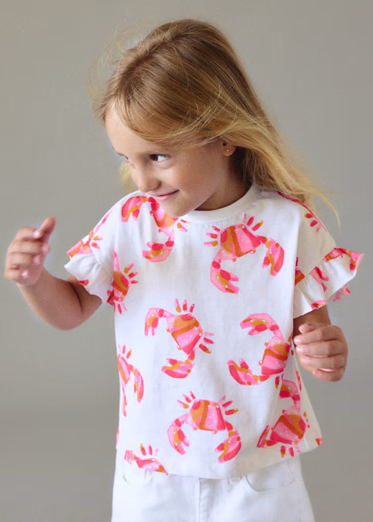 Camiseta estampada volantes niña