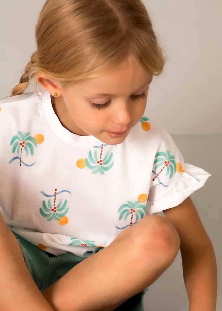 Camiseta estampada volantes niña