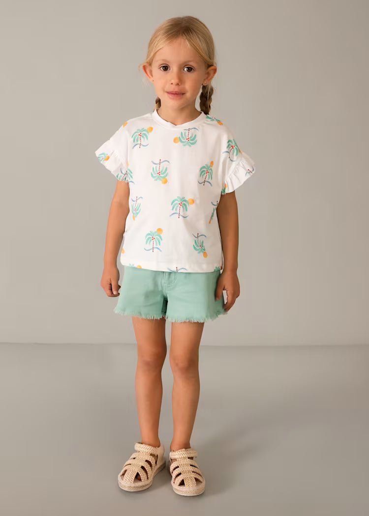 Camiseta estampada volantes niña