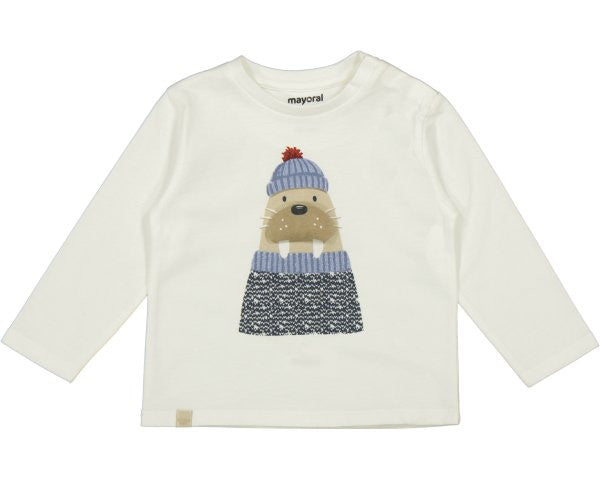 Camiseta Manga Larga Aplique Animal