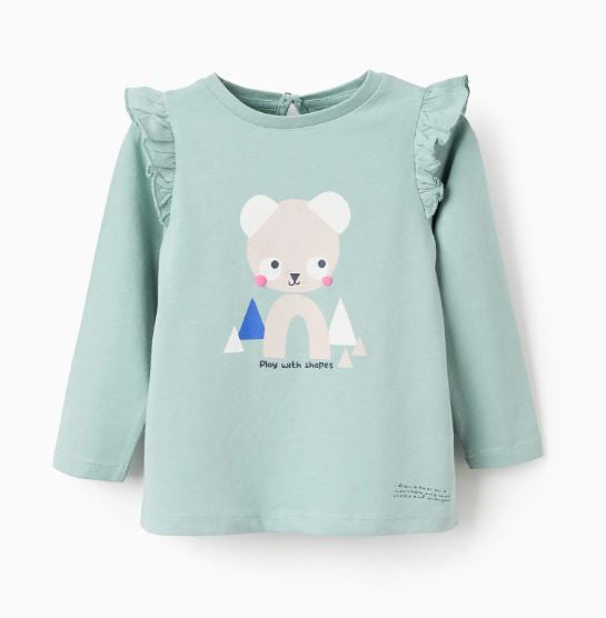 Camiseta Manga Larga Con Volante Bebe Niña