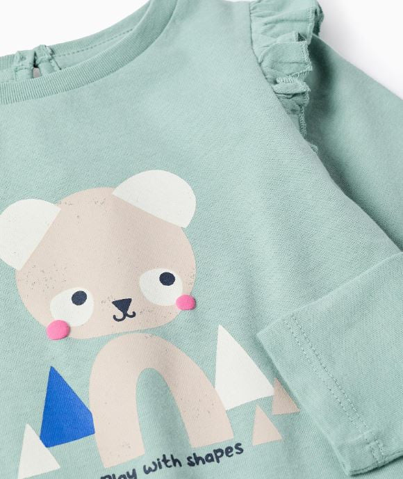 Camiseta Manga Larga Con Volante Bebe Niña