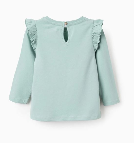 Camiseta Manga Larga Con Volante Bebe Niña