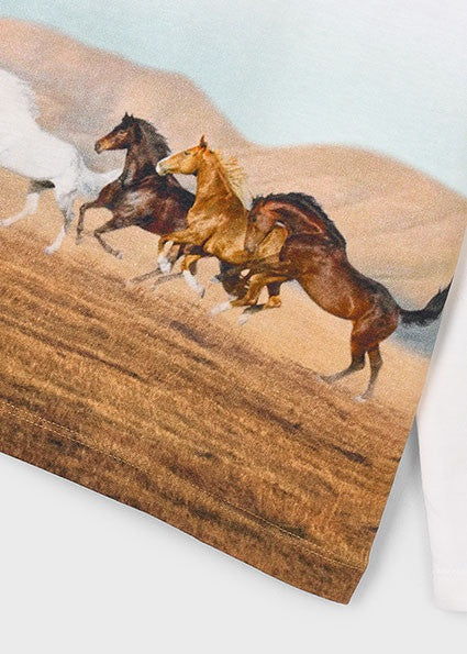 Camiseta manga larga estampado caballos niño