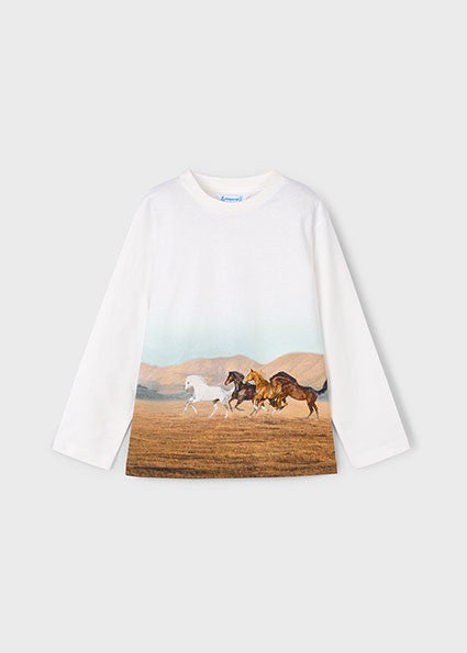 Camiseta manga larga estampado caballos niño
