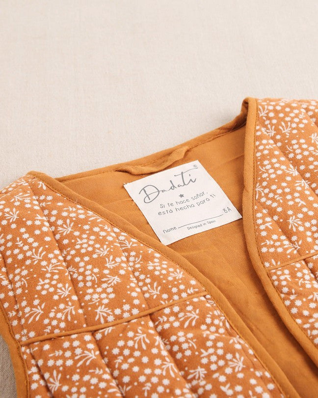 Chaleco De Niña En Naranja Con Estampado Floral