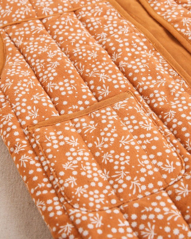 Chaleco De Niña En Naranja Con Estampado Floral