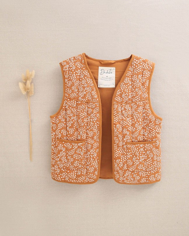 Chaleco De Niña En Naranja Con Estampado Floral