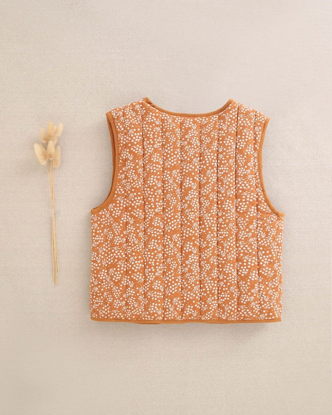 Chaleco De Niña En Naranja Con Estampado Floral