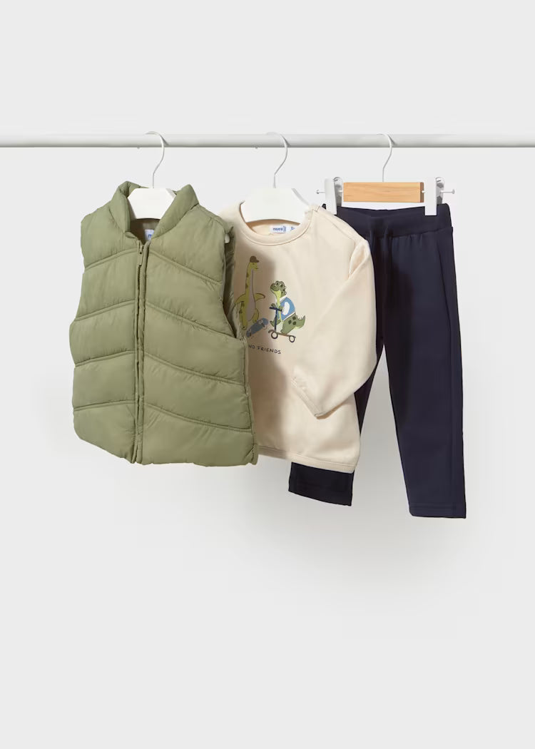 Conjunto Pantalón sudadera y chaleco con dinosaurios bebé