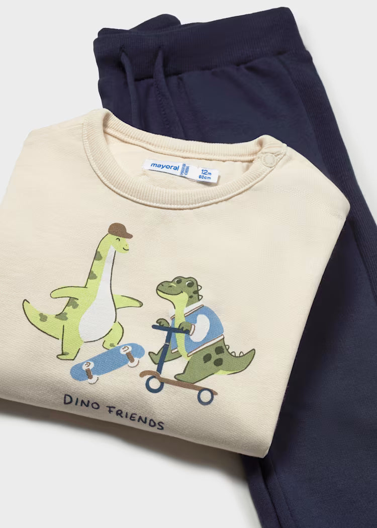 Conjunto Pantalón sudadera y chaleco con dinosaurios bebé